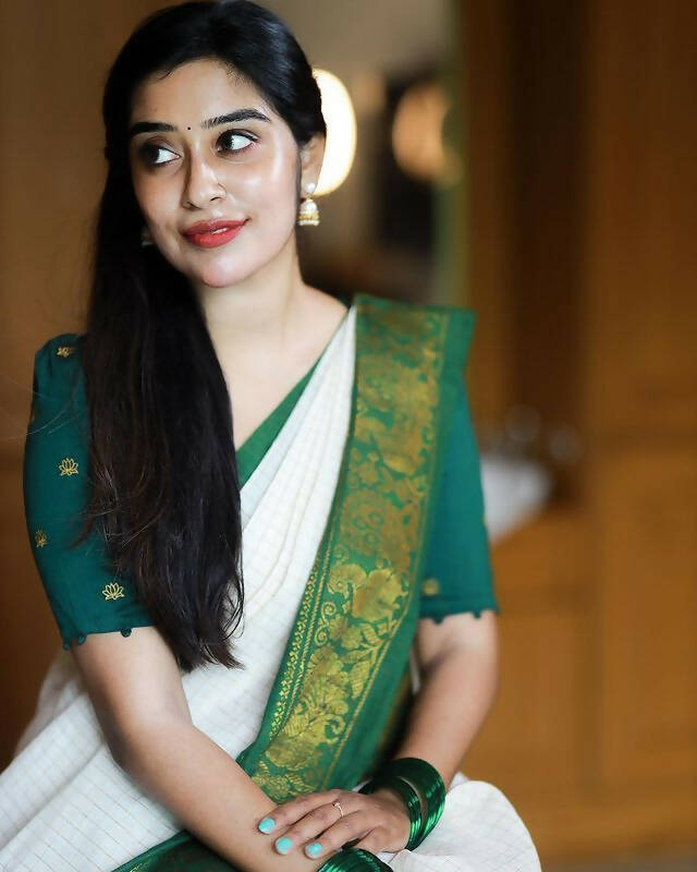 DEIANA'S Beautiful Golden Jari with New Design Soft Lichi Silk Saree - Green - Distacart
