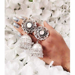 Thumbnail for Flower Design White Color Traditional Hanging Jhumka Earrings