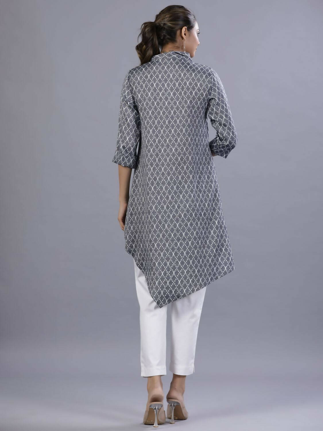 Juniper Women Blue Rayon Printed Asymmetric Kurta - Distacart