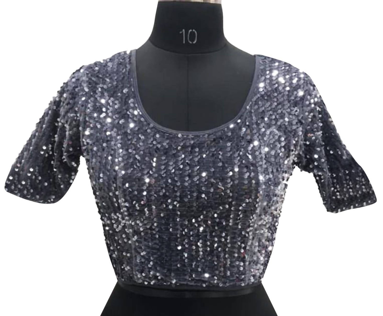 Vamika Grey Velvet Sequence Blouse - Distacart