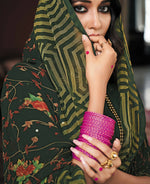 Thumbnail for Green Georgette Brasso Floral Printed Saree With Unstitched Blouse Piece - Zyanya - Distacart