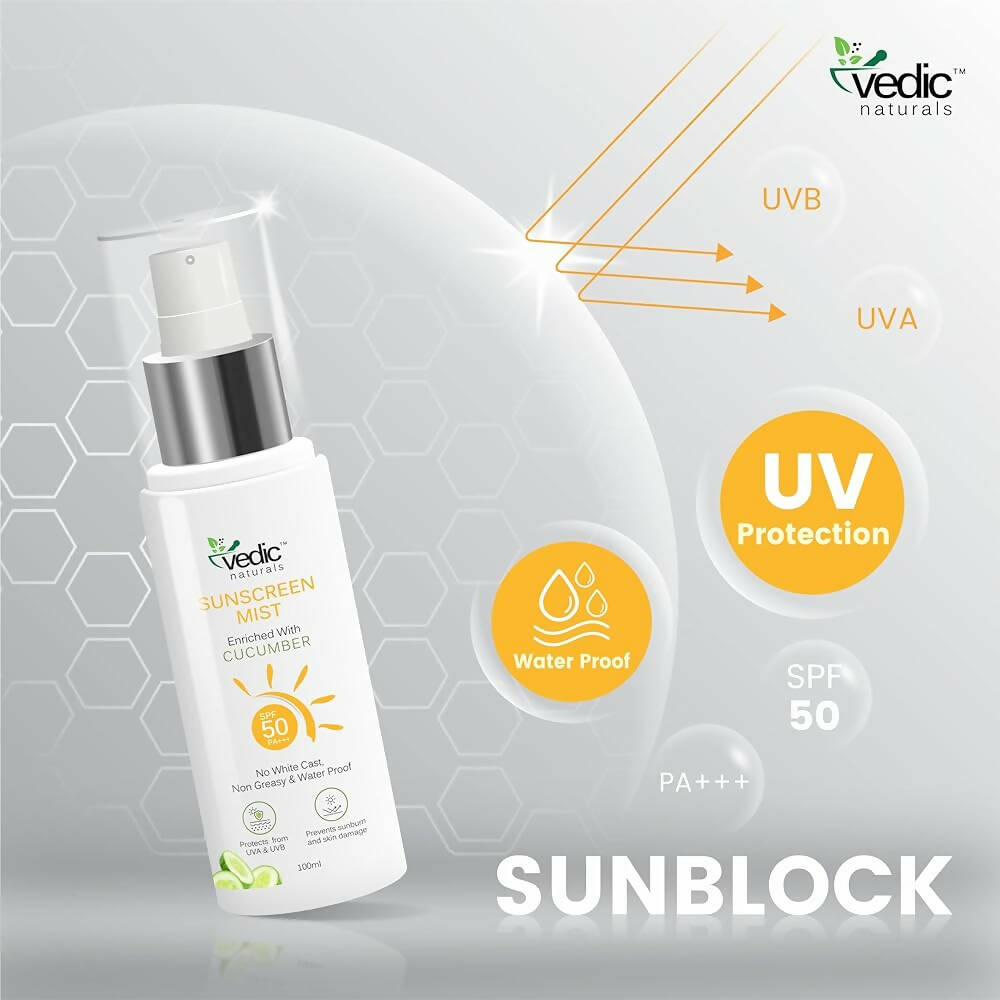 Vedic Naturals Sunscreen Face Mist with SPF 50 PA+++ - Distacart