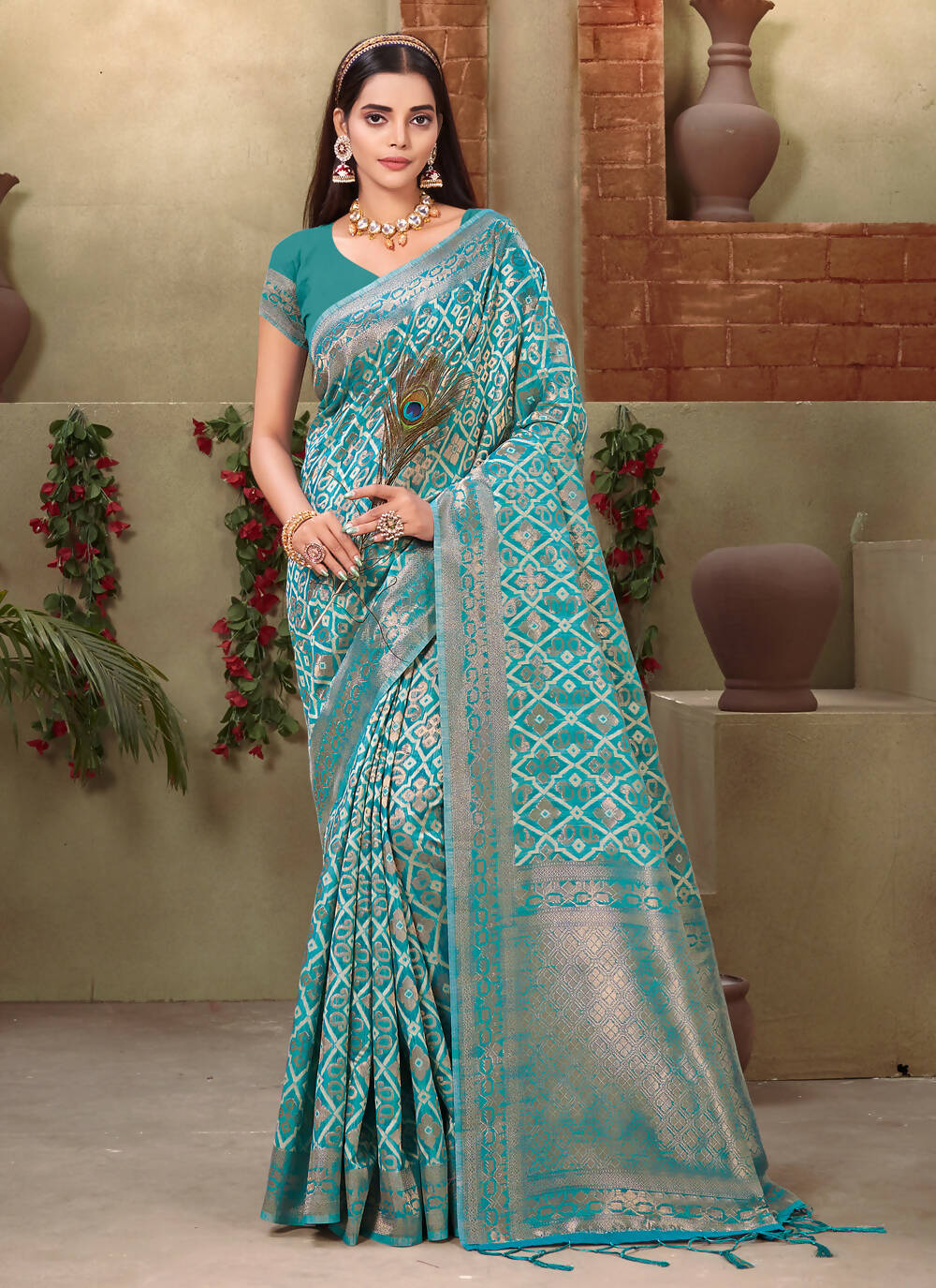 Blue Cotton Zari Woven Design Saree with Unstitched Blouse Piece - Aachal - Distacart
