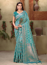Thumbnail for Blue Cotton Zari Woven Design Saree with Unstitched Blouse Piece - Aachal - Distacart