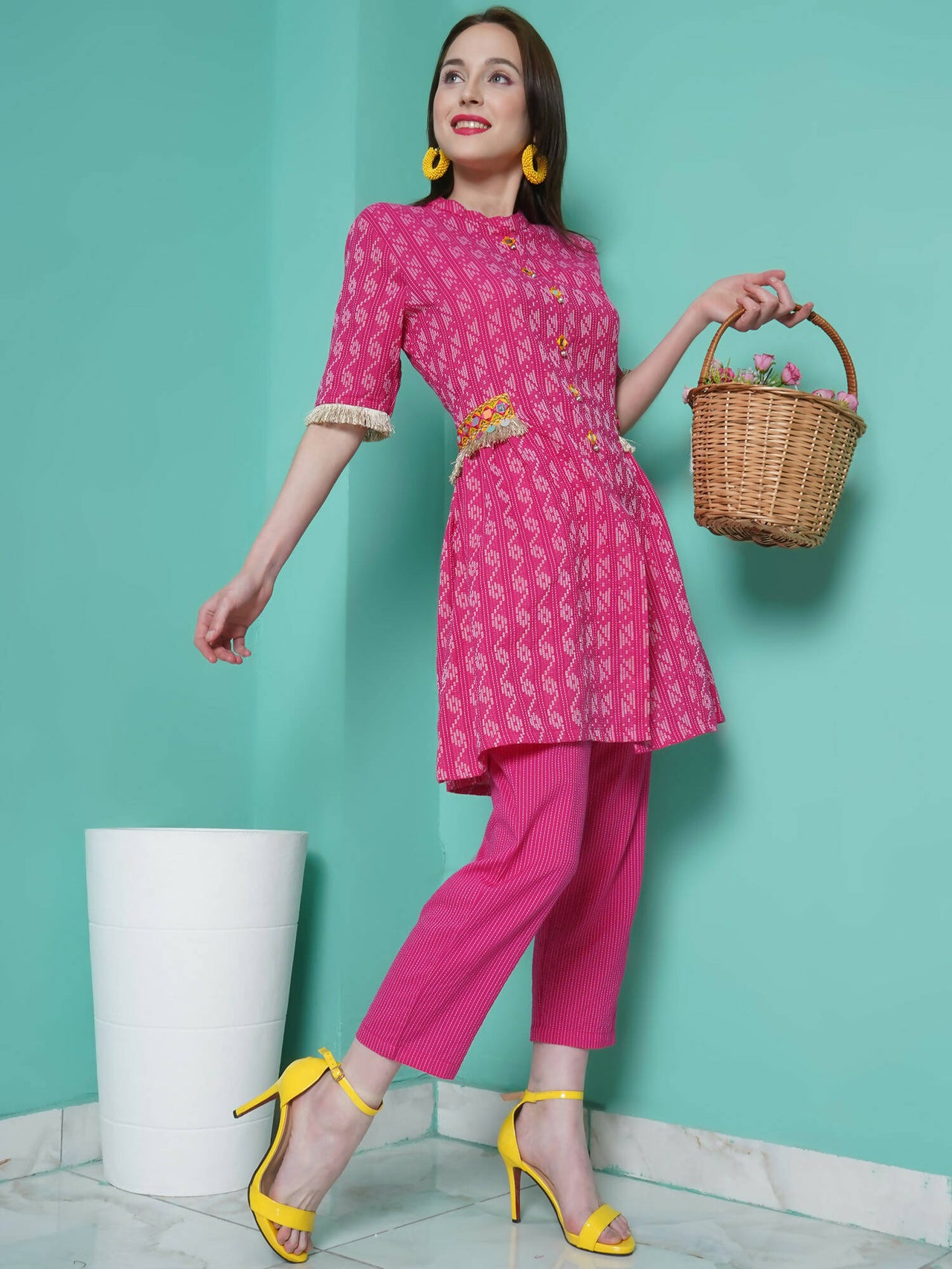 Women Republic Pink Cotton Kantha Kurta Set - Distacart