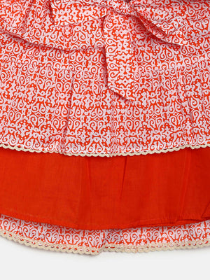 Manet Girls Cotton Layer Frock Printed - Orange - Distacart