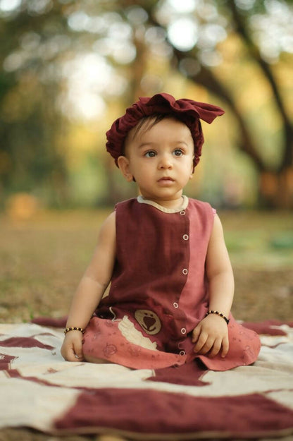 Mhyssa Amara Lion Patch Sleeveless A-line Maroon Frock - Distacart
