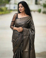 Thumbnail for DEIANA'S Beautiful Golden Jari with New Design Soft Lichi Silk Saree - Black - Distacart