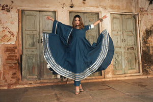 Pomcha Jaipur Berry Spary Cotton Blue Anarkali - Distacart