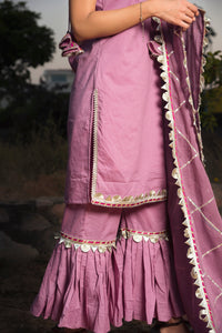 Thumbnail for Pomcha Jaipur Gotta Jaal Purple Cotton Sharara Set - Distacart