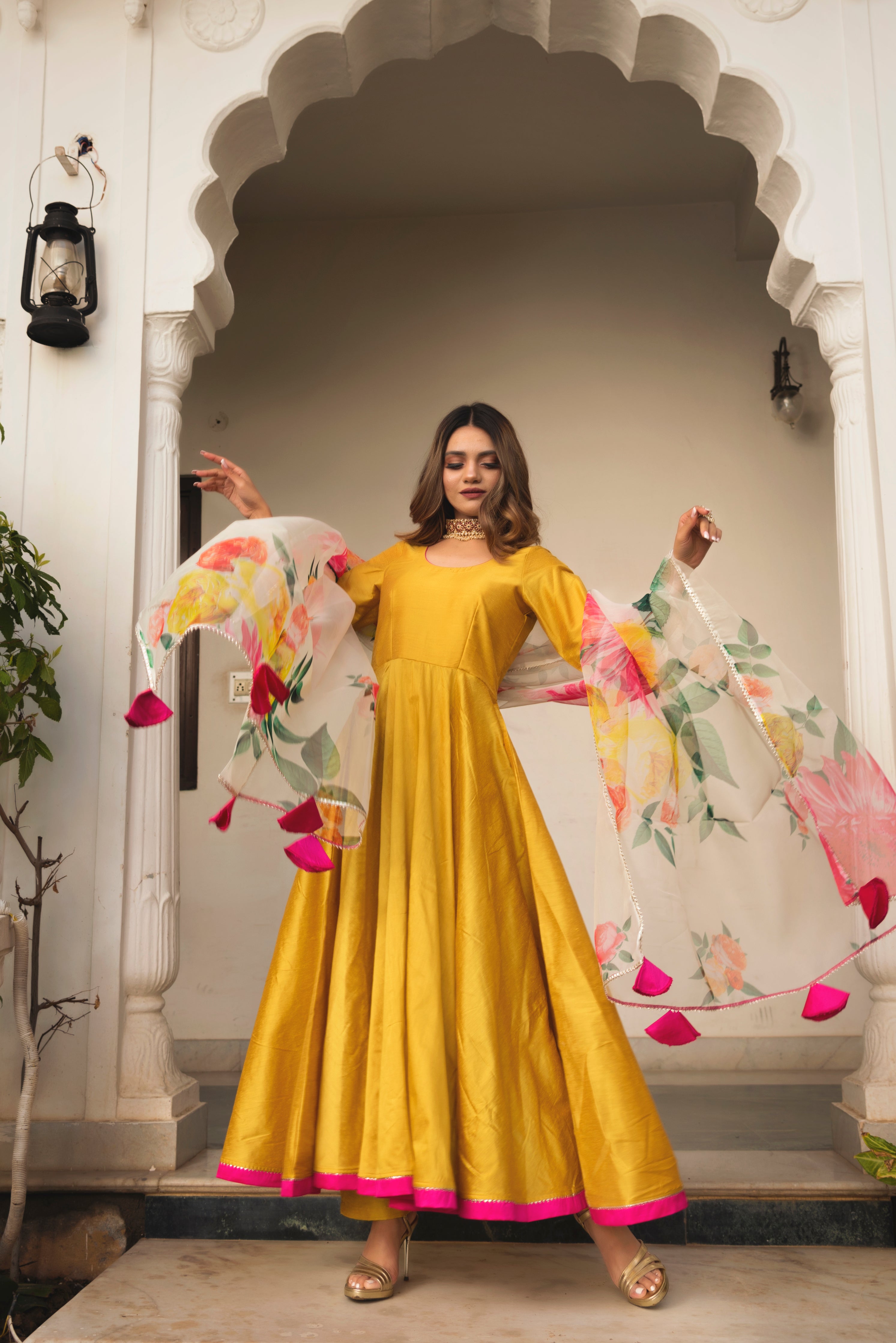 Pomcha Jaipur Sunflower Cotton Silk Yellow Anarkali - Distacart