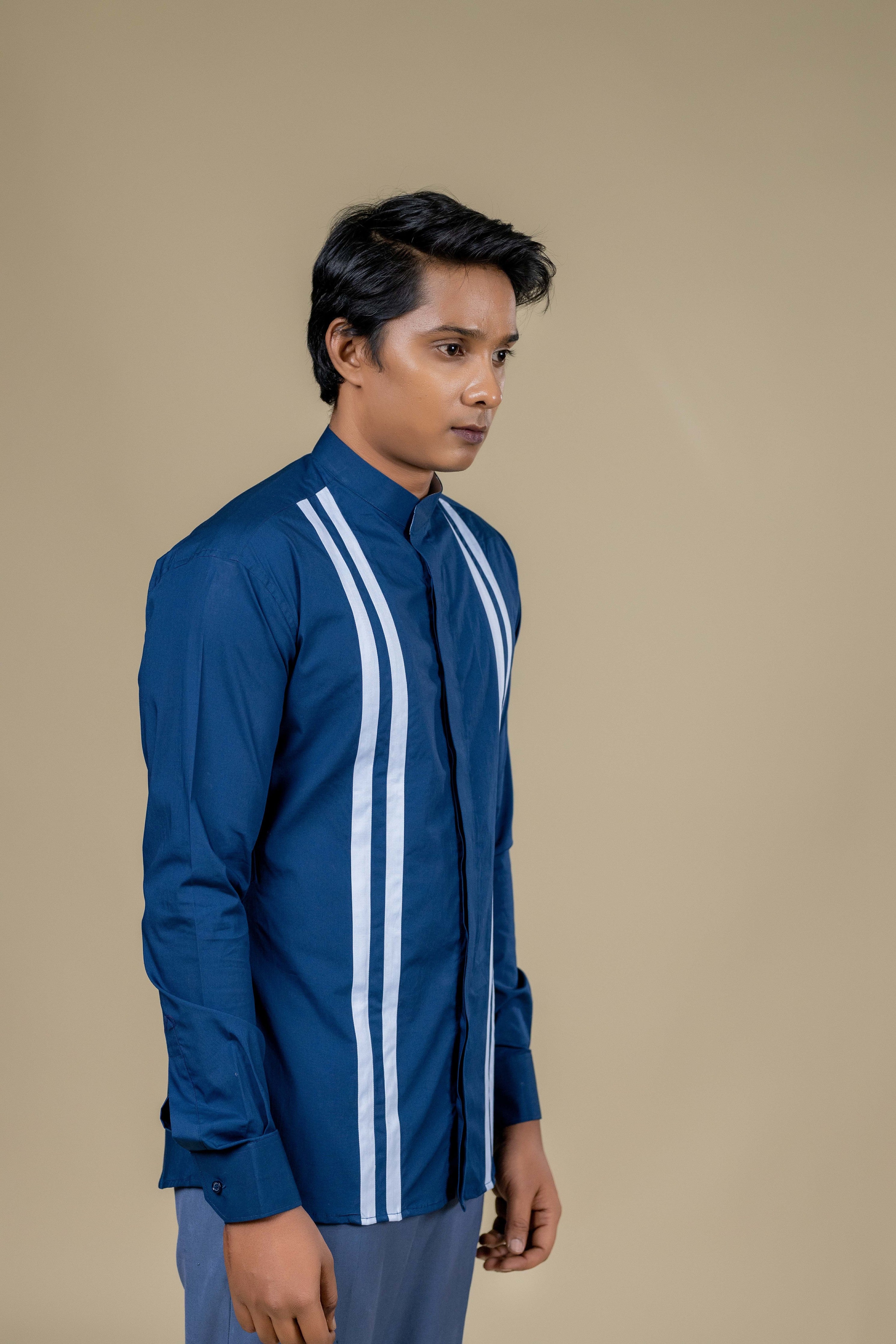 Royal blue and black designer shirt shop