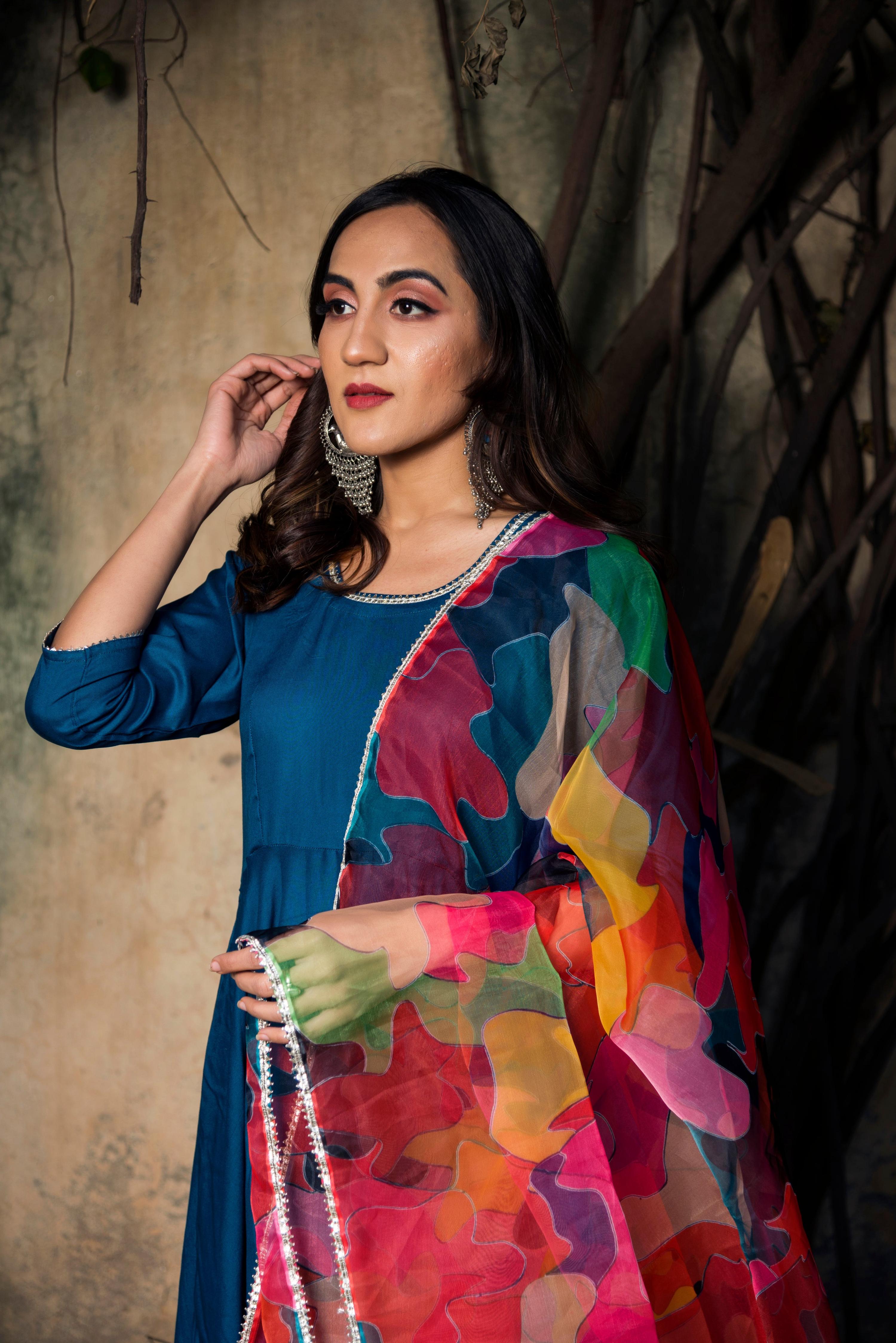 Pomcha Jaipur Lily Blue Rayon Anarkali - Distacart