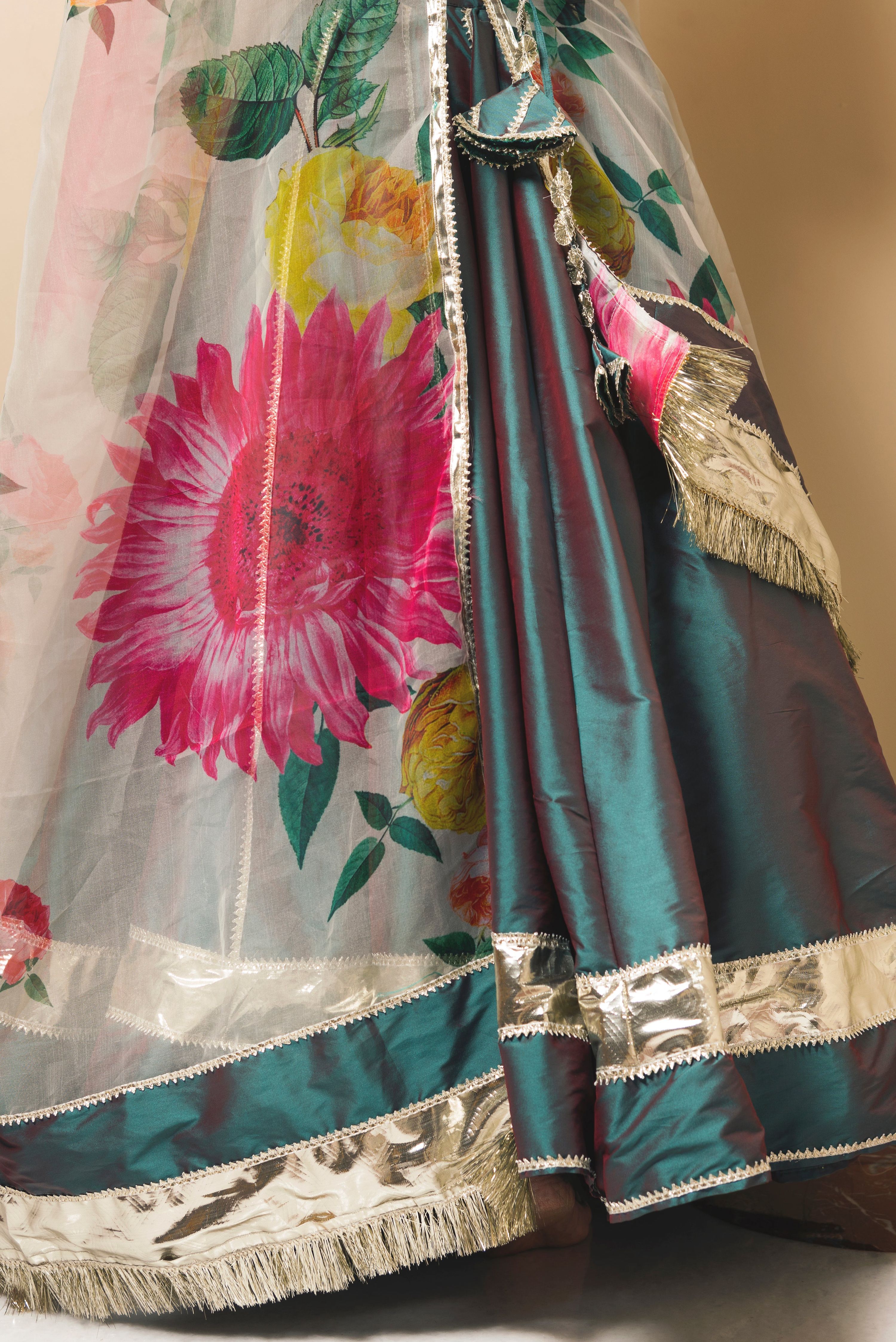 Pomcha Jaipur Taffeta Silk Green Lehenga - Distacart