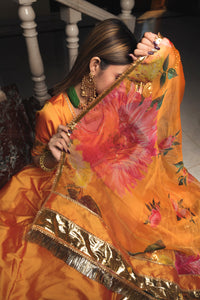 Thumbnail for Pomcha Jaipur Taffeta Silk Orange Lehenga - Distacart