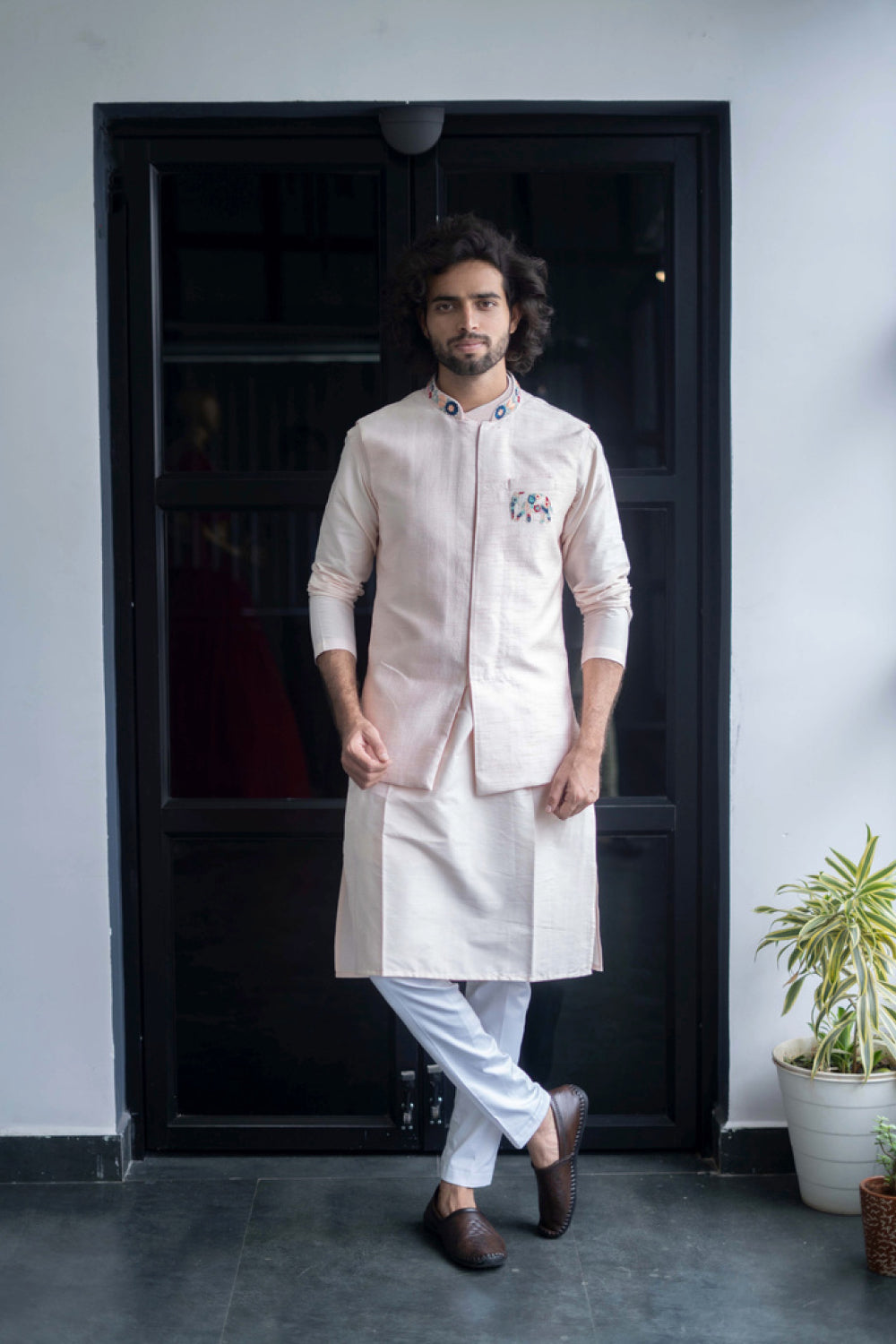 Peach Elephant Designer Men's Nehru Jacket by Hilo Designs - Distacart