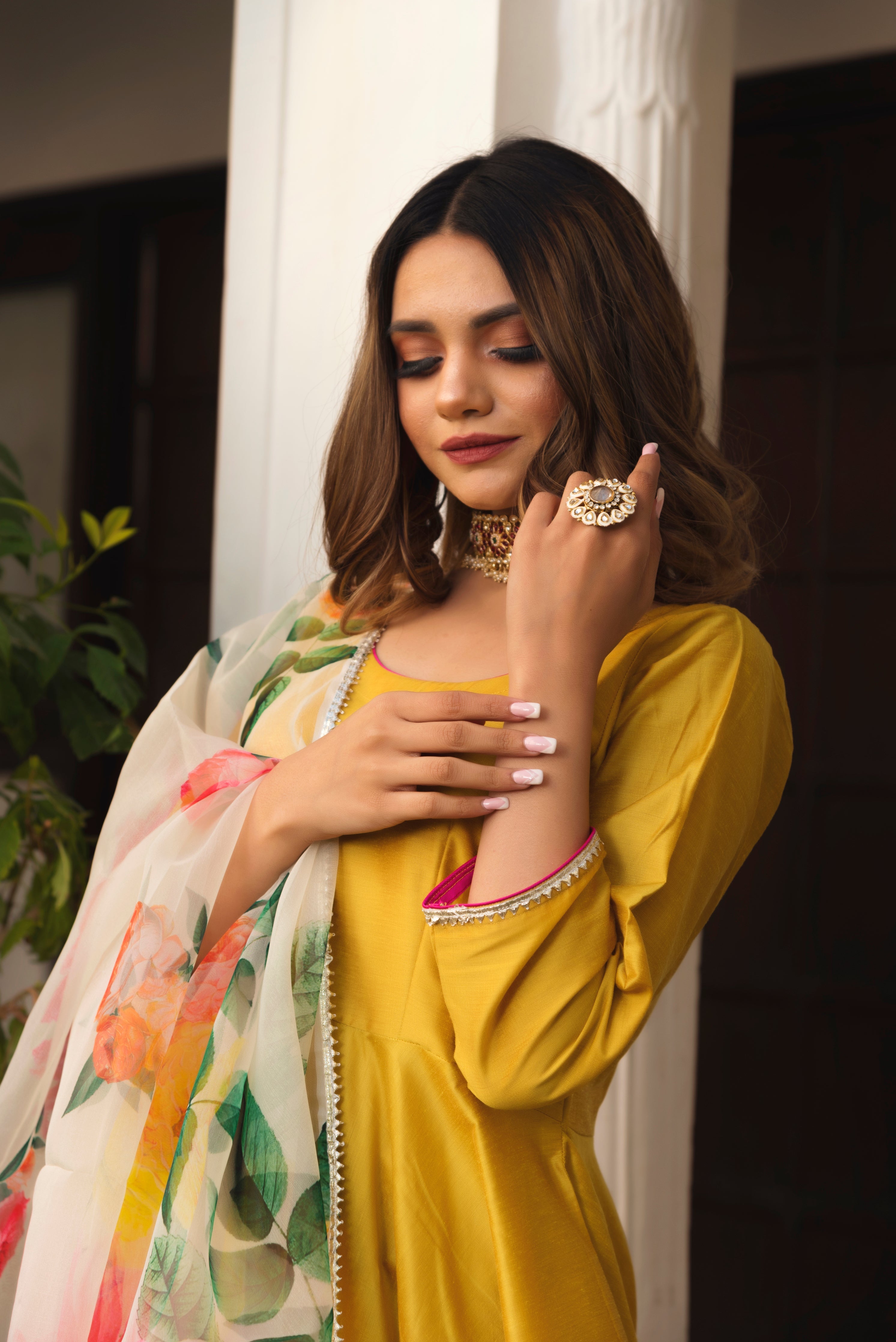 Pomcha Jaipur Sunflower Cotton Silk Yellow Anarkali - Distacart