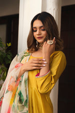 Thumbnail for Pomcha Jaipur Sunflower Cotton Silk Yellow Anarkali - Distacart