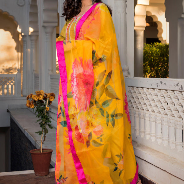 Pomcha Jaipur Yellow Cotton Silk Kurta Set - Distacart