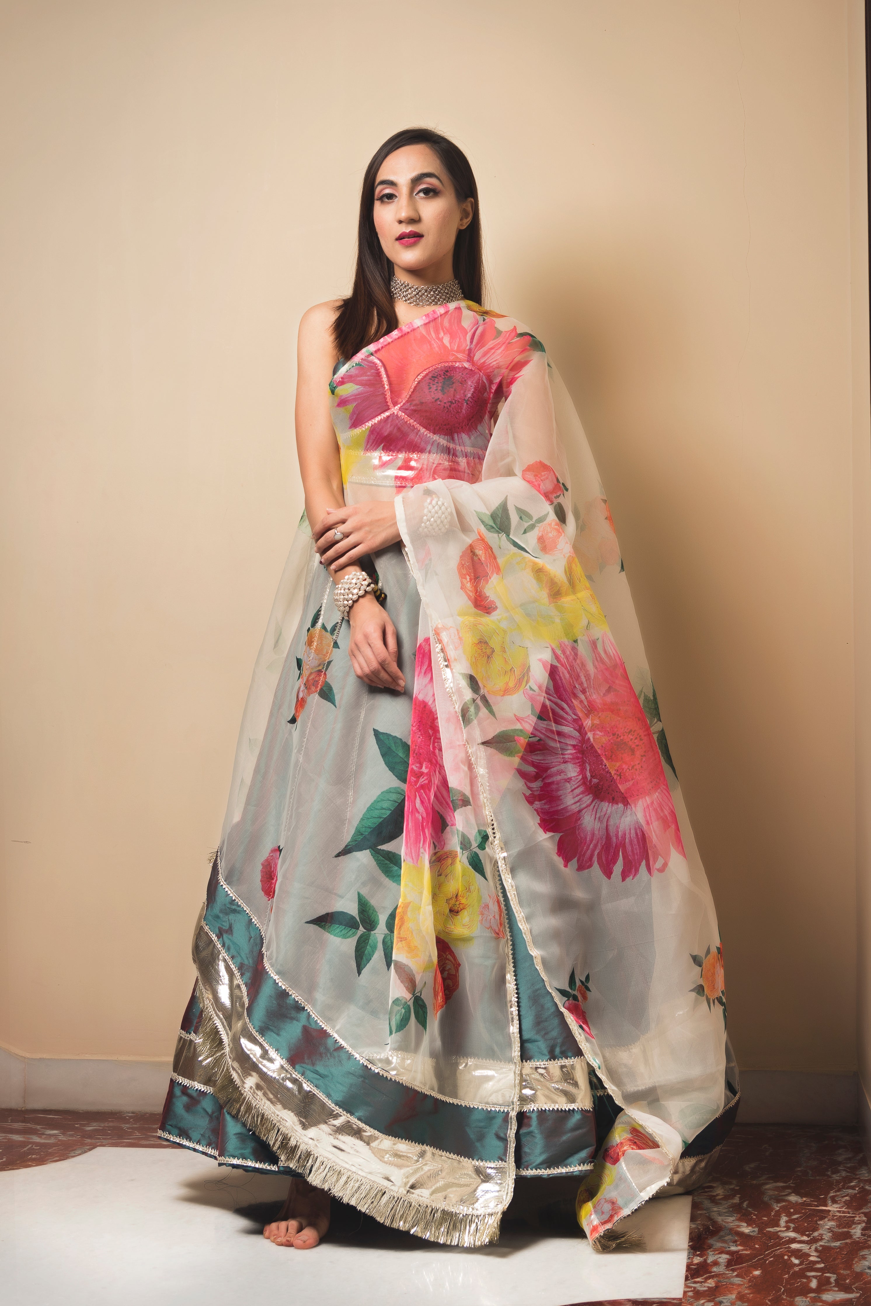 Pomcha Jaipur Taffeta Silk Green Lehenga - Distacart