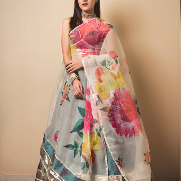 Pomcha Jaipur Taffeta Silk Green Lehenga - Distacart