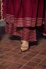 Thumbnail for Pomcha Jaipur Gotta Jaal Maroon Cotton Anarkali - Distacart