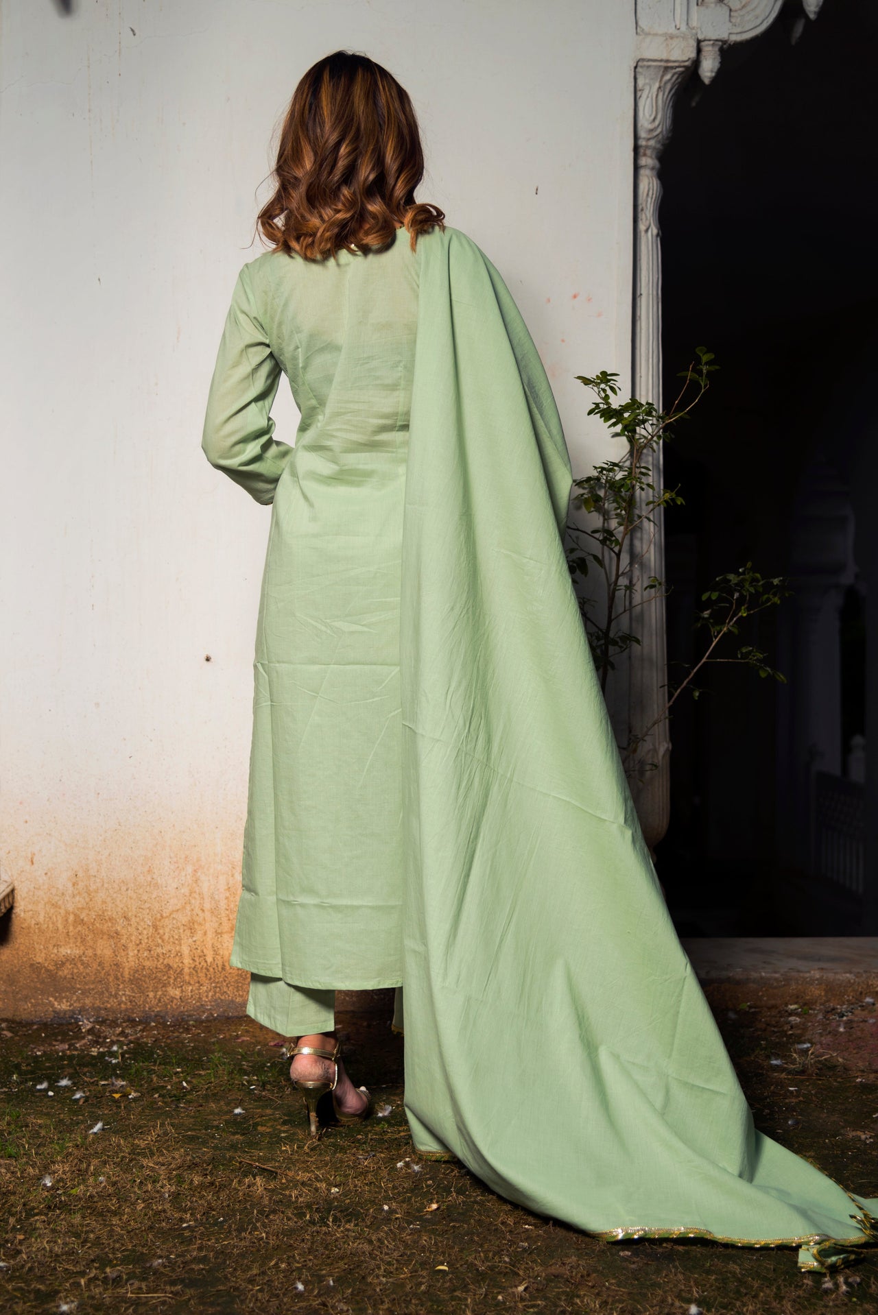 Pomcha Jaipur Olive Green Cotton Straight Kurta Set - Distacart