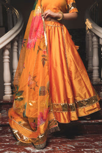 Thumbnail for Pomcha Jaipur Taffeta Silk Orange Lehenga - Distacart