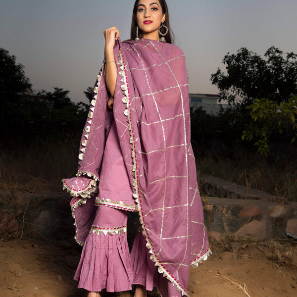 Pomcha Jaipur Gotta Jaal Purple Cotton Sharara Set - Distacart