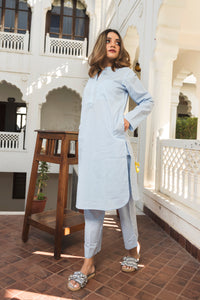 Thumbnail for Pomcha Jaipur Brunnera Blue Kurta Pant Set - Distacart