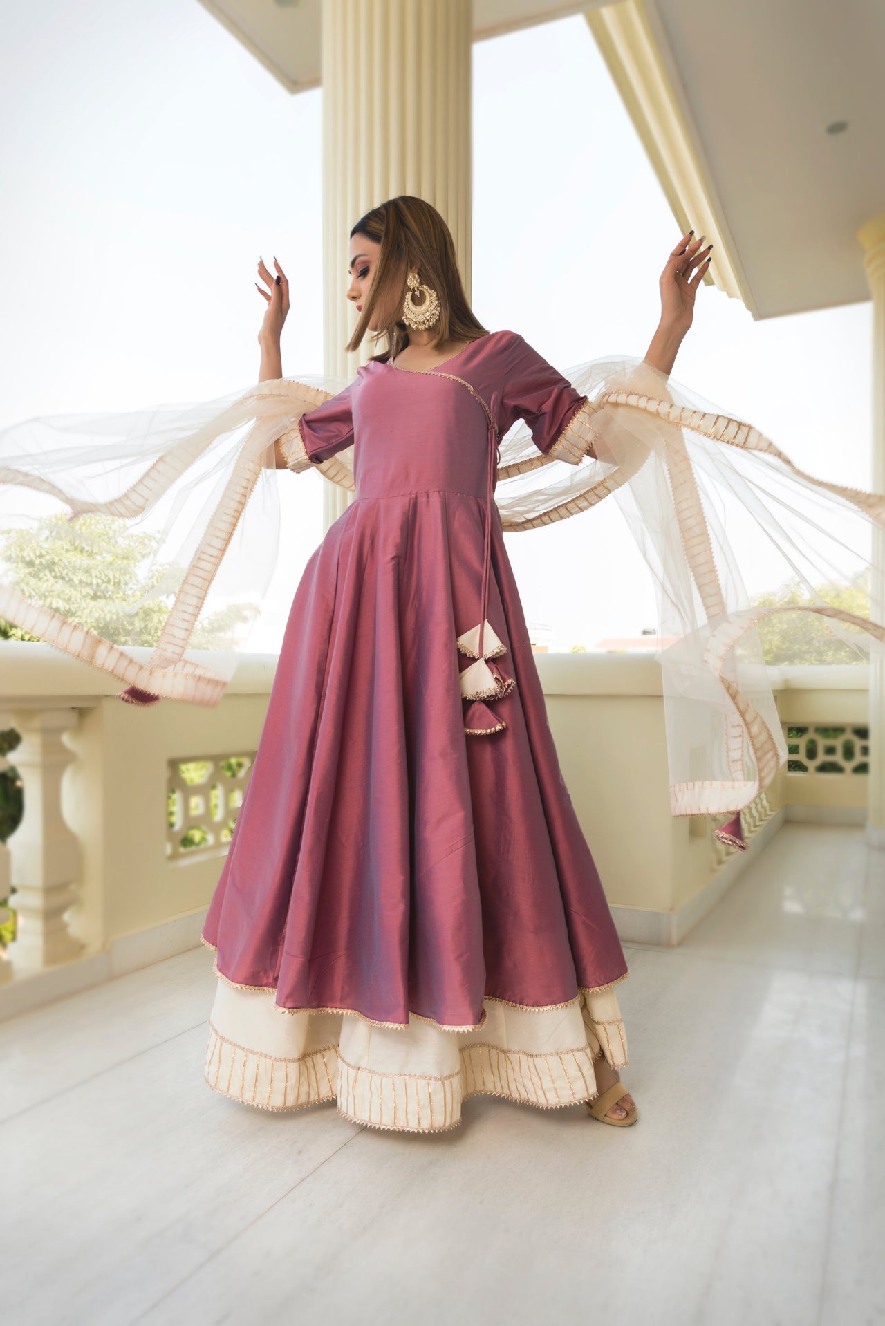 Pomcha Jaipur Cotton Silk Purple Angrakha - Distacart