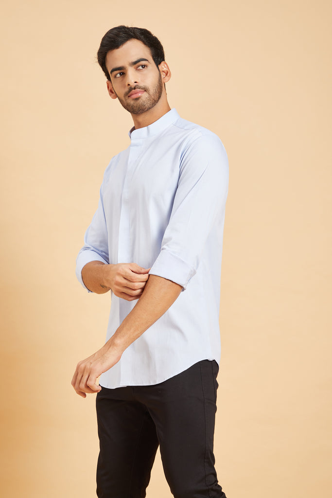 Skii Chinese Collar Designer Men's Shirt by Hilo Designs - Distacart