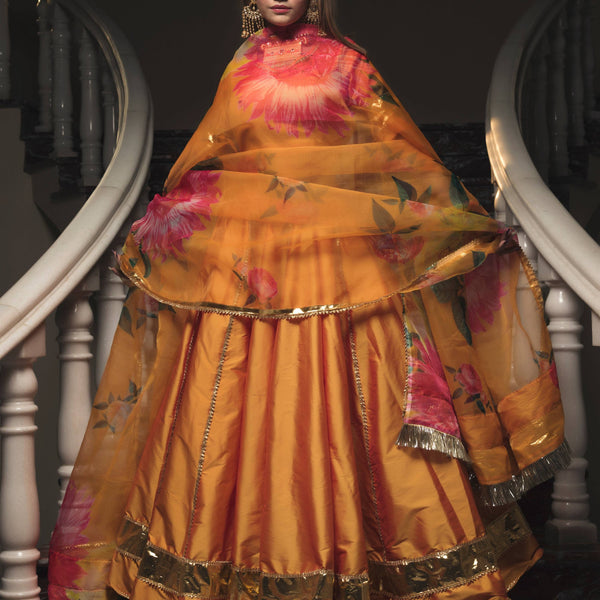 Pomcha Jaipur Taffeta Silk Orange Lehenga - Distacart