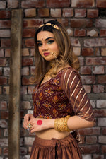 Thumbnail for Pomcha Jaipur Chhaya Brown Gujarati Lehenga Set - Distacart