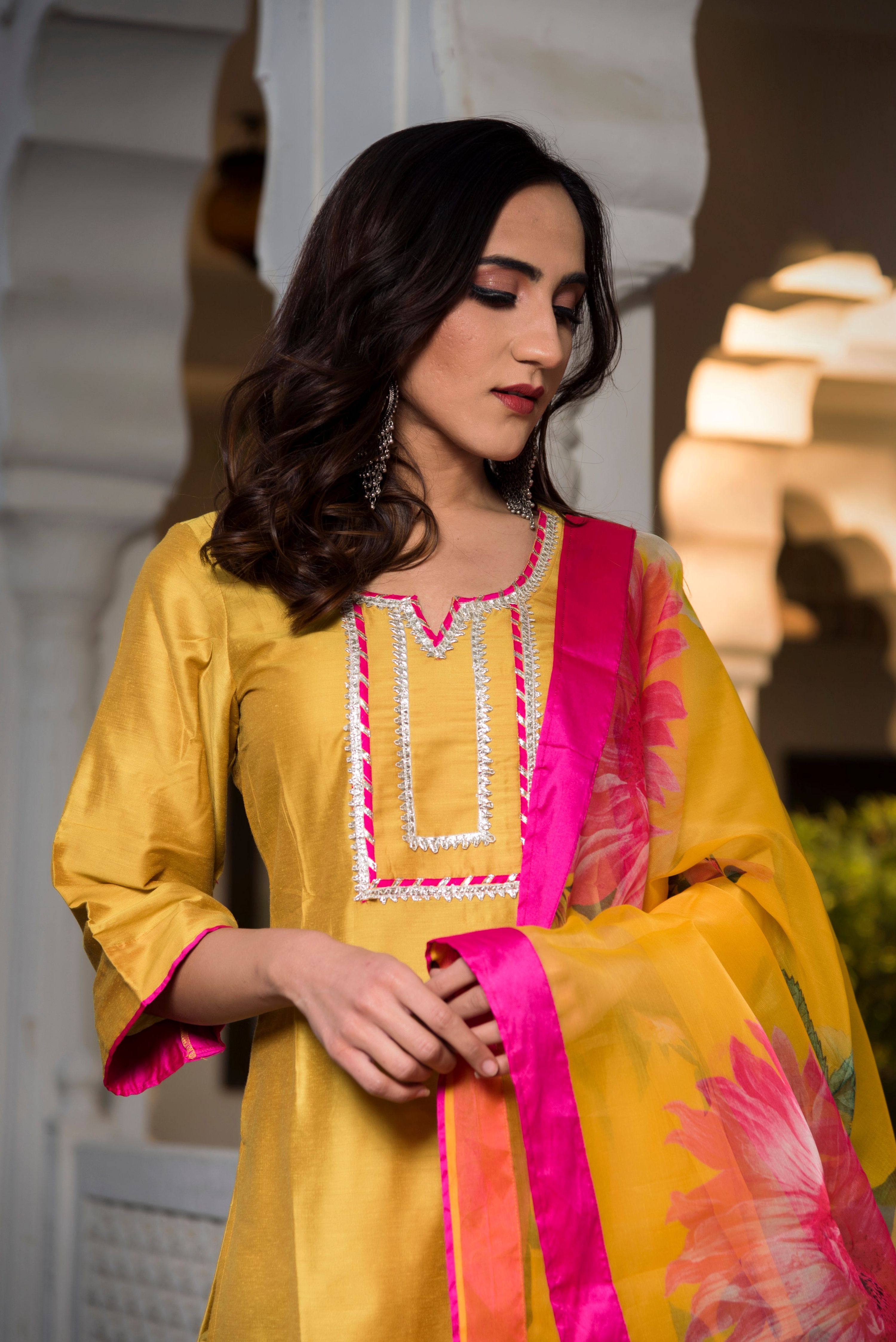 Pomcha Jaipur Yellow Cotton Silk Kurta Set - Distacart