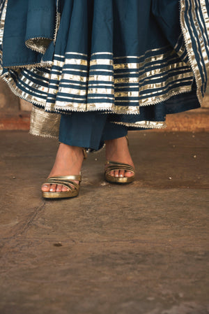 Pomcha Jaipur Berry Spary Cotton Blue Anarkali - Distacart