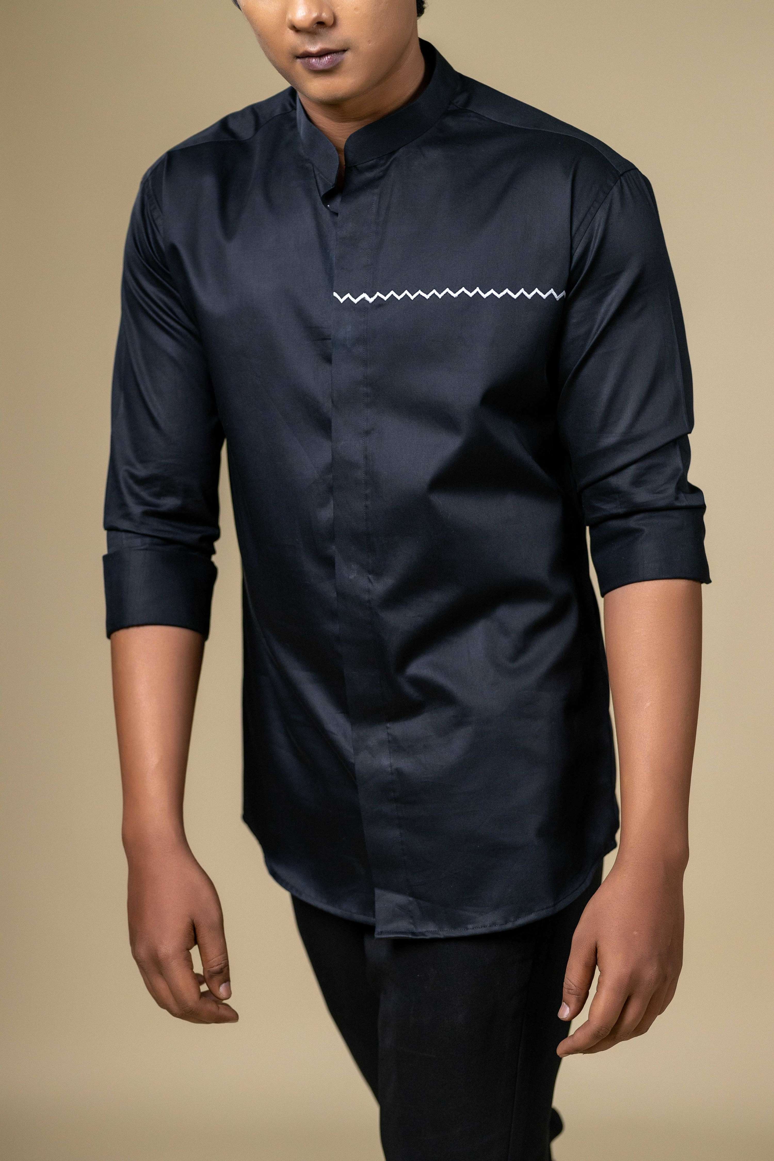Black Vague Designer Men's Shirt by Hilo Designs - Distacart