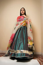 Thumbnail for Pomcha Jaipur Taffeta Silk Green Lehenga - Distacart