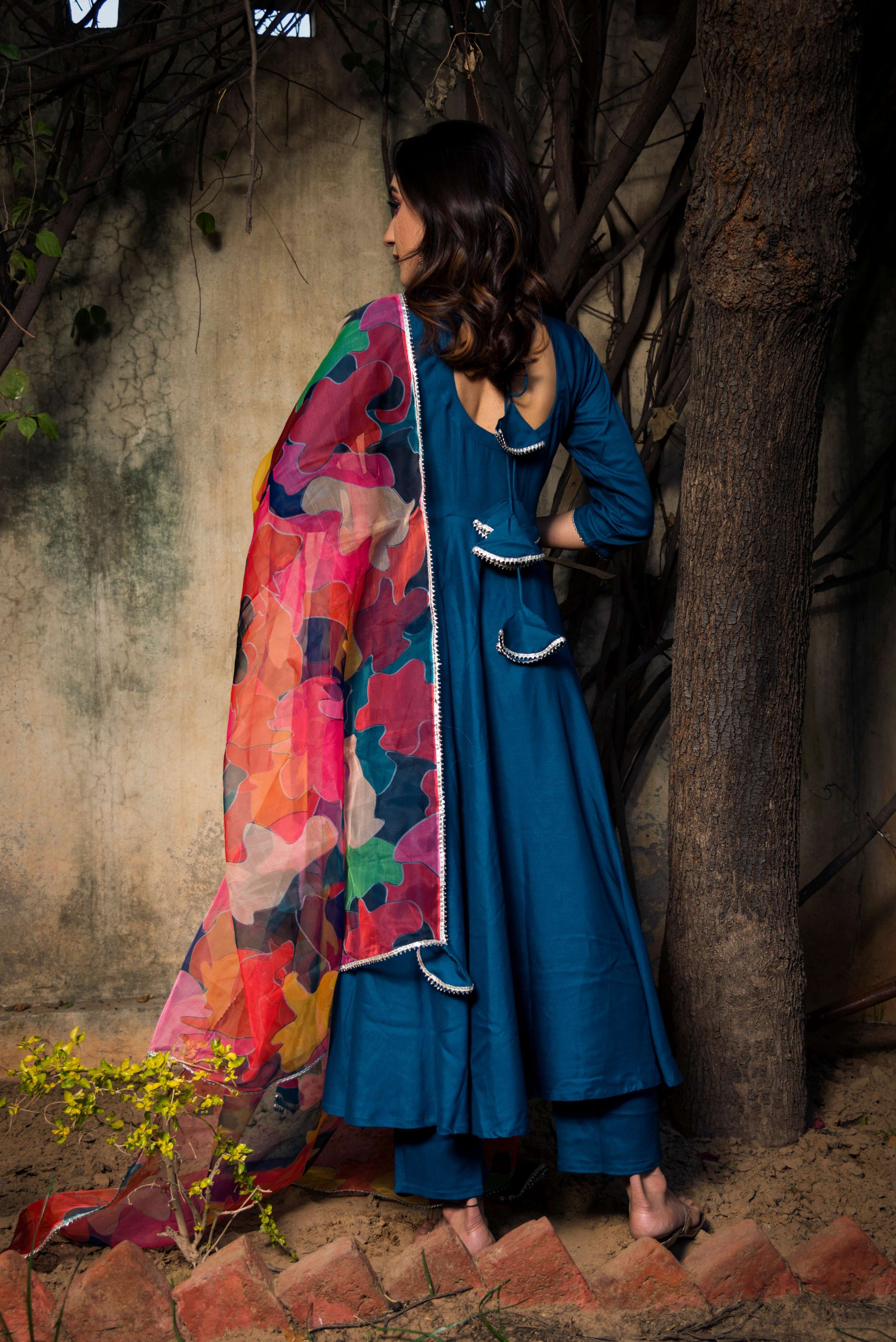 Pomcha Jaipur Lily Blue Rayon Anarkali - Distacart