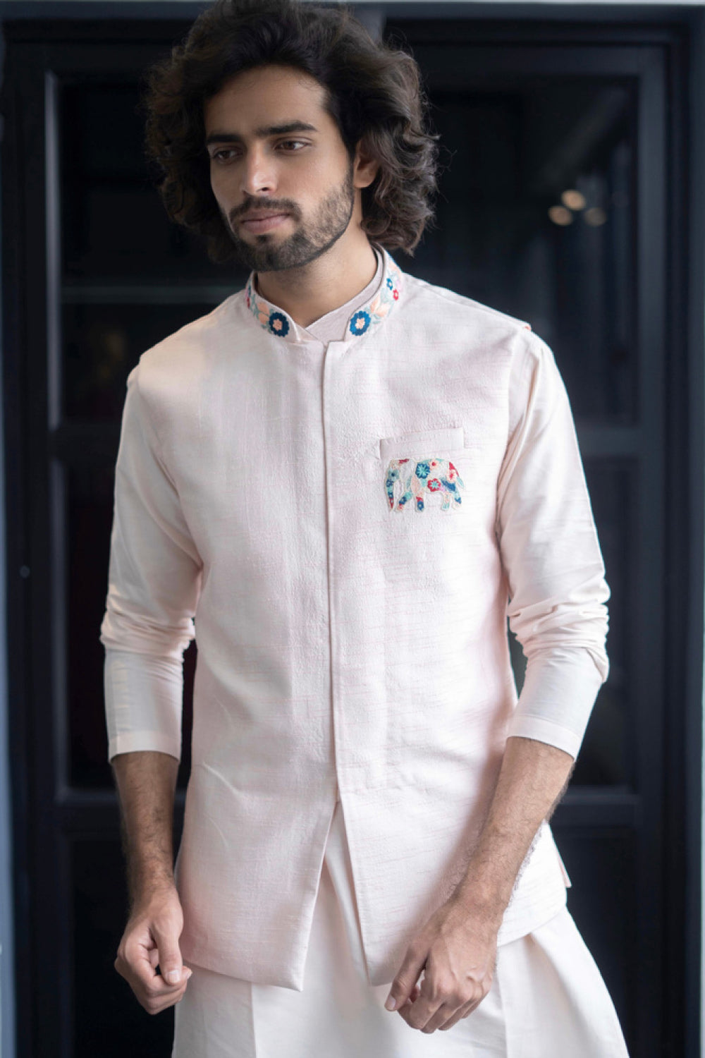 Peach Elephant Designer Men's Nehru Jacket by Hilo Designs - Distacart