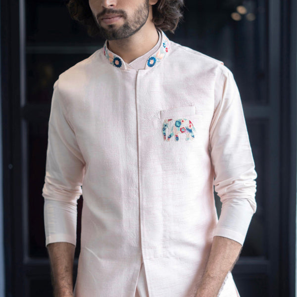 Peach Elephant Designer Men's Nehru Jacket by Hilo Designs - Distacart