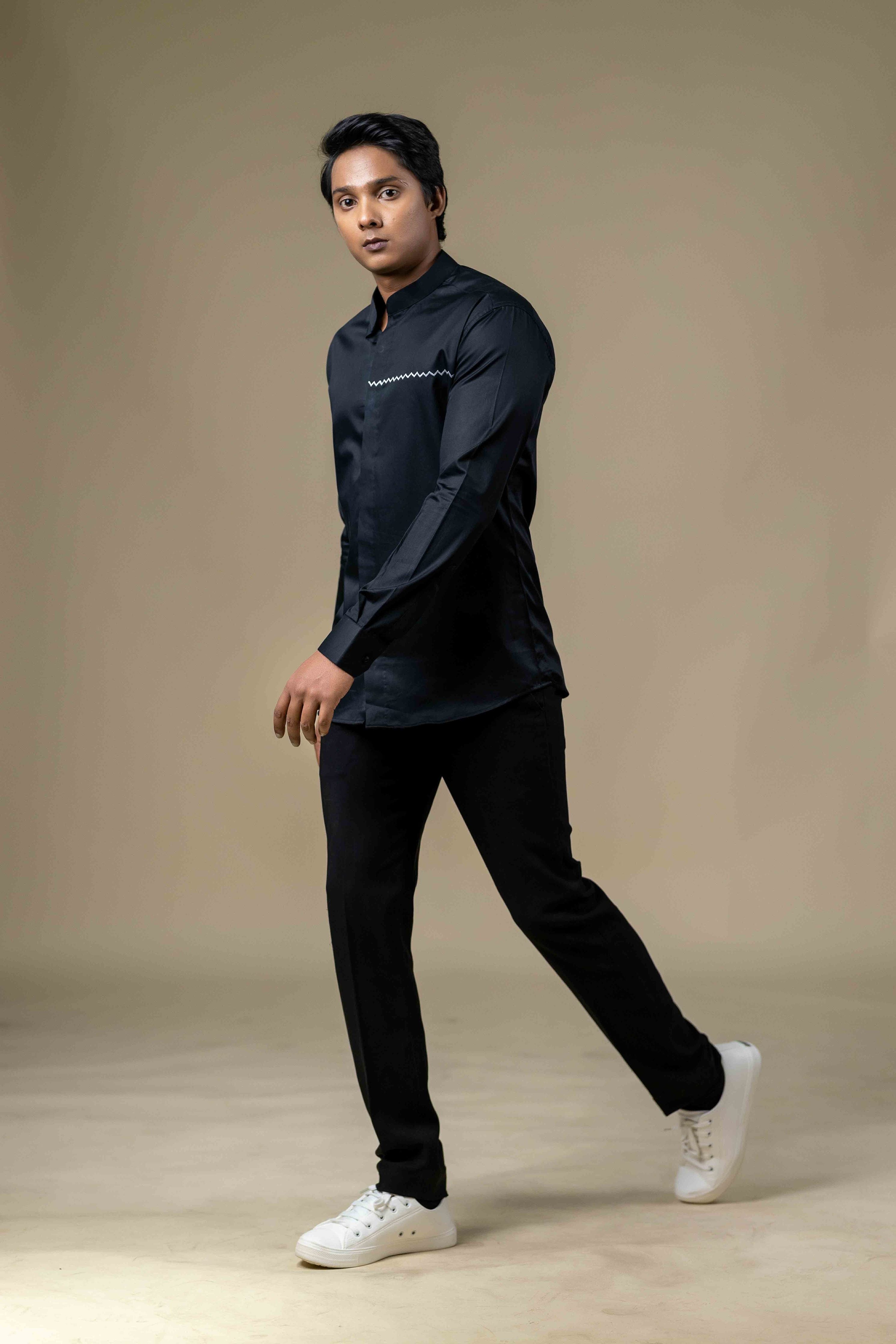 Black Vague Designer Men's Shirt by Hilo Designs - Distacart