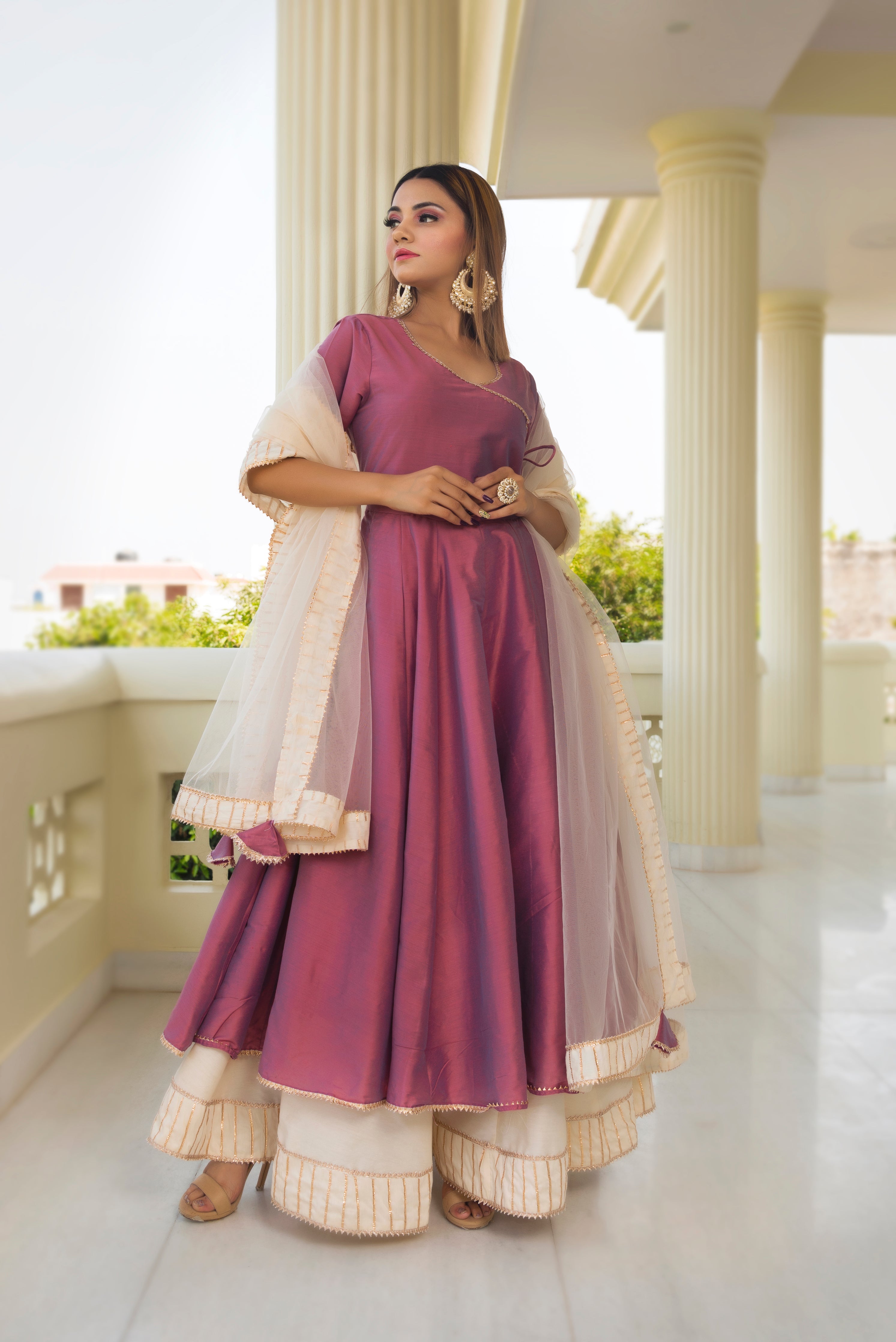 Pomcha Jaipur Cotton Silk Purple Angrakha - Distacart