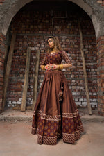 Thumbnail for Pomcha Jaipur Chhaya Brown Gujarati Lehenga Set - Distacart
