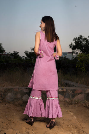 Pomcha Jaipur Gotta Jaal Purple Cotton Sharara Set - Distacart