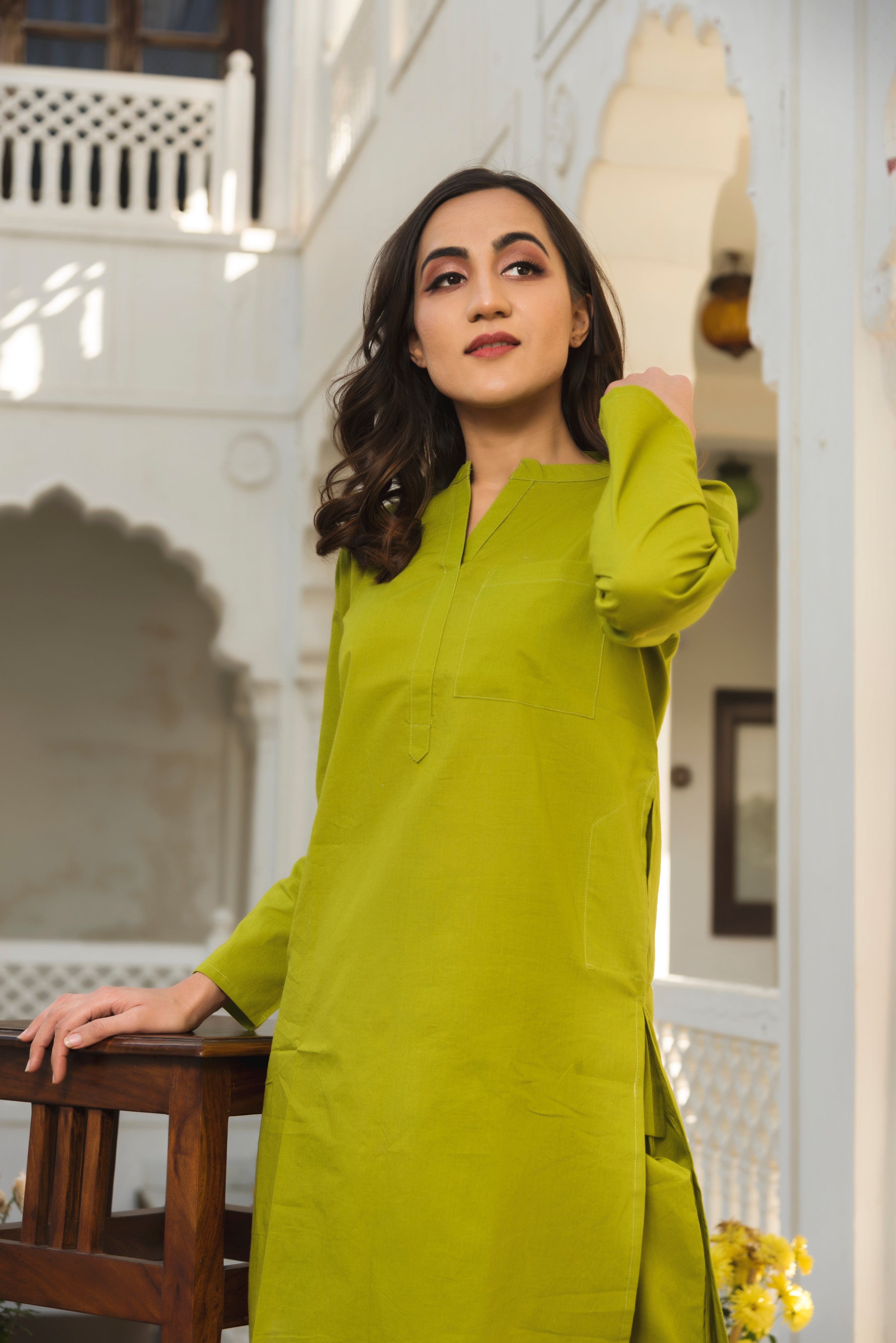 Pomcha Jaipur Tulip Green Kurta Pant Set - Distacart