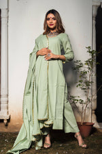 Thumbnail for Pomcha Jaipur Olive Green Cotton Straight Kurta Set - Distacart
