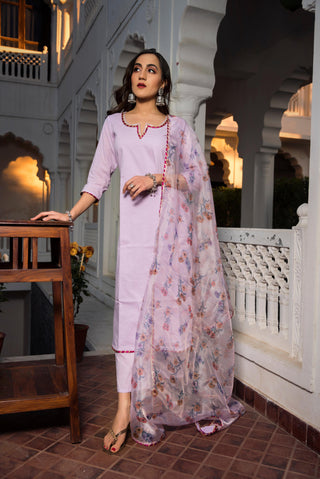 Pomcha Jaipur Lavender Pure Cotton Straight Kurta - Distacart