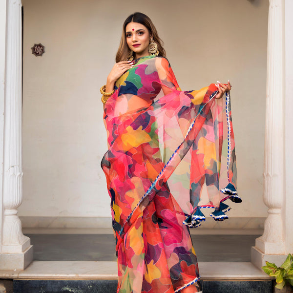 Pomcha Jaipur Multi-Color Organza Printed Saree - Distacart