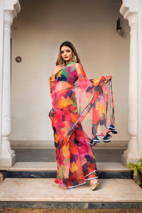 Thumbnail for Pomcha Jaipur Multi-Color Organza Printed Saree - Distacart